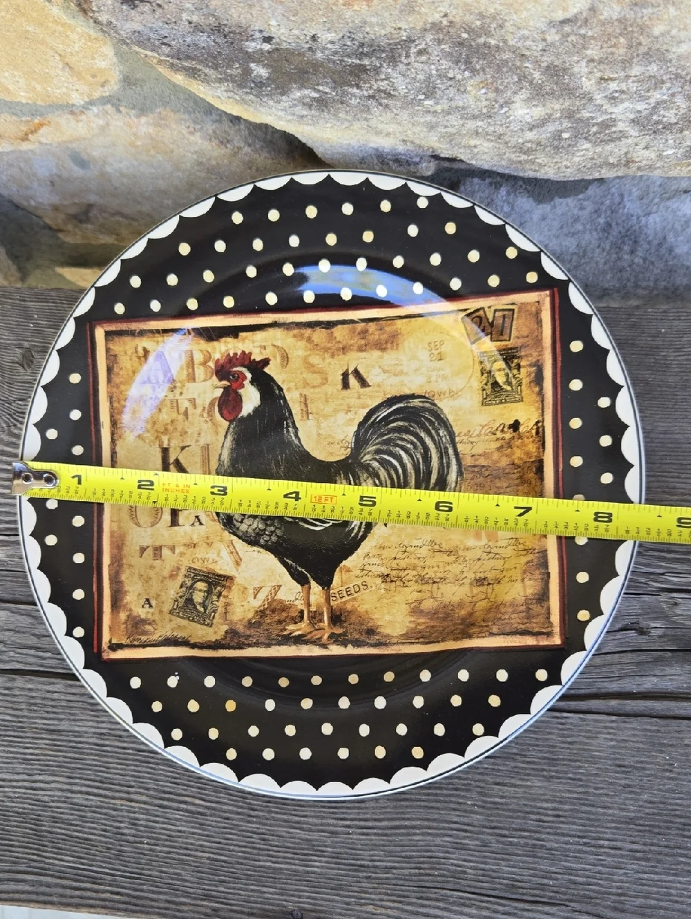 Sakura Retro Rooster Stoneware Plate Set‎ Farmhouse Country Cottage